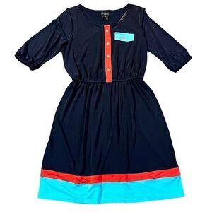 En Focus Studios Navy Color Block Elastic Waist Dress 8